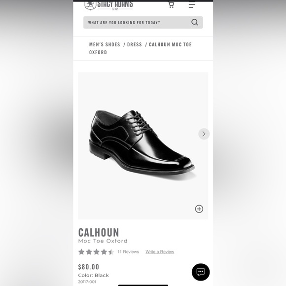 Men’s Dress Shoe by Stacy Adams Black Medium Shine Calhoun Moc Toe Oxford - Picture 8 of 14